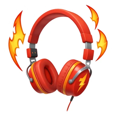 Red fire with orange headphones and background Red lightning bolt sticker