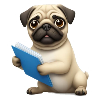 a pug holding a folder with documents sticker