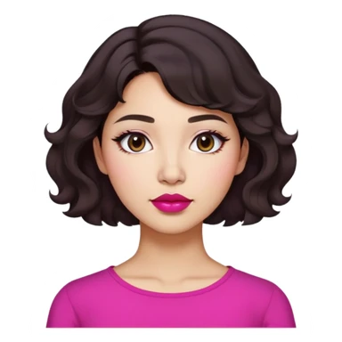 Latina woman, short wavy hair, dark brown, mid-neck, round nose, dark pink lips, Pinterest aesthetic, Korean-inspired sticker