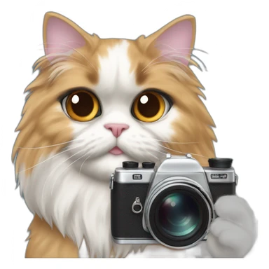 calico persian cat taking a picure using a film camera sticker