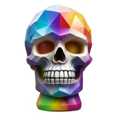 symbolic skull sculpture symbolizing chromatic light with a geometric, faceted design. The bottle is standing upright with angular and baroque features. The vibrant rainbow of colors highlights the sharp edges and planes.  sticker