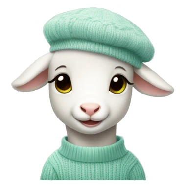 cute little lamb wearing a water green sweater and a white beret sticker