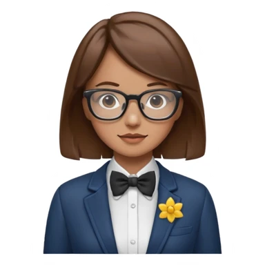 brown hair woman with bowtie, jacket and glasses sticker