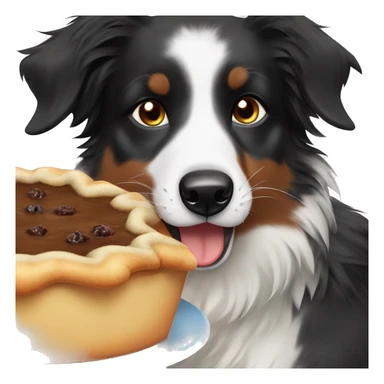 Small black australian shepherd dog eating pie  sticker