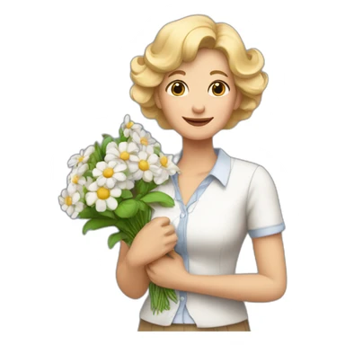 Une grand-mère avec des cheveux blonds et une chemise avec des fleurs sticker
