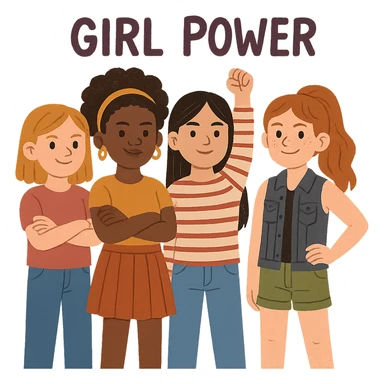 girl power, group of diverse girls standing strong, no background sticker