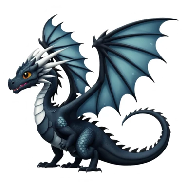 A dragon that is  black 🖤 with white spots. HUGE wings and a tail. Also realistic  sticker