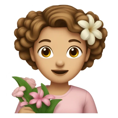a brown-haired woman holding a flower frame sticker