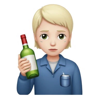 sad face holding alcohol bottle  sticker