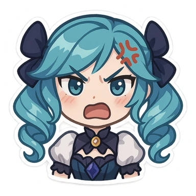 Gwen from League of Legends as a chibi emote, angry expression sticker