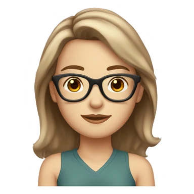 white girl with brown shoulder-length hair and glasses sticker