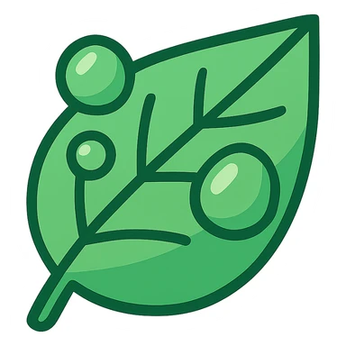 green leaf with water droplets, crisp and vibrant, modern illustration style sticker