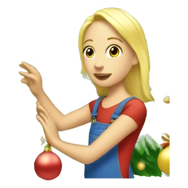 Blond Girl decorating a Christmas tree sticker