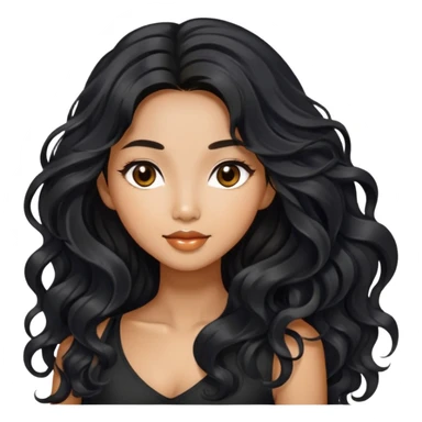 Alluring thai woman shiny long black wavy textured tousled hair sticker
