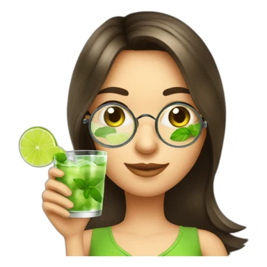 brunette girl with magnifying glass and mojito sticker