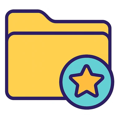 MacBook folder icon with star badge, representing favorites, colorful outlined style sticker