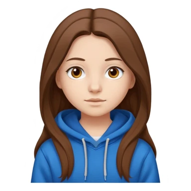teen girl, white skin, long brown hair middle parted, brown eyes, blue hoodie sticker