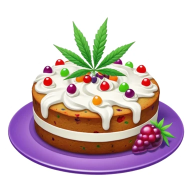 colorful frosted fruit cake with cannabis leaf on a plate sticker