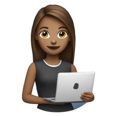 white IT girl student, holding laptop, blue eyes, brown hair sticker