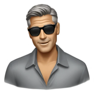 George Clooney with dark brown hair, a high fade, rayban wayfarer sunglasses sticker