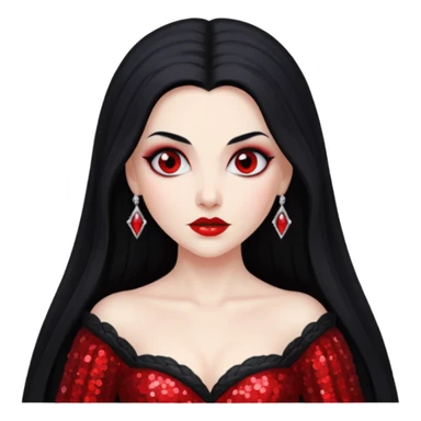 Bride of Dracula with long black hair, red sequin outfit sticker