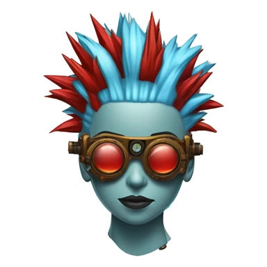 Light blue Mohawk hair female cyborg head with red steampunk goggles and circuits sticker