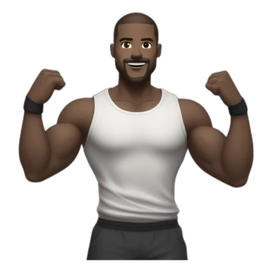 Full height Actively gesturing with hands Pale skinned Fit Man With the biceps and brown hair in dark gray Sleeveless Mike, black oversize sports shorts, watch and white Sneakers sticker