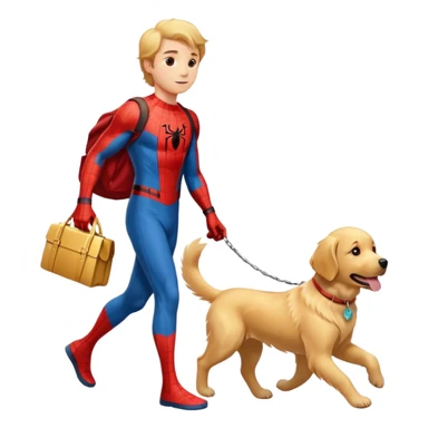 Spider-Man walking with a golden retriever sticker
