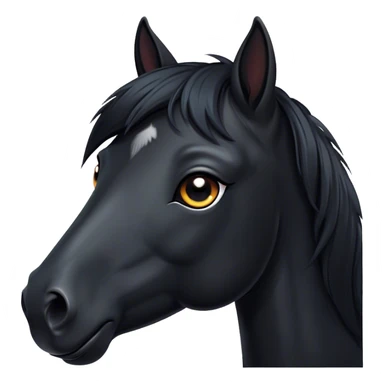 Cinematic Cute Black Horse Portrait Emoji, Head tilted playfully and inquisitively, showcasing a glossy black fur with a striking sheen and expressive dark eyes filled with curiosity, Simplified yet irresistibly adorable features, highly detailed, glowing with a warm, friendly glow, high shine, affectionate and spirited, stylized with a touch of whimsy, bright and endearing, soft glowing outline, capturing the essence of a mischievous yet loving horse, so playful it feels like it could trot out of the screen and into your arms! sticker