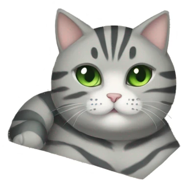 chubby gray striped cat with green eyes laying in a box sticker