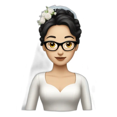 a white bride with black hair and glasses and a long sleeves sticker