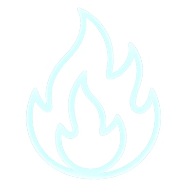 Add a stylized and glowing blue tint to the white fire, with no background, emphasizing a vibrant and luminous effect. sticker