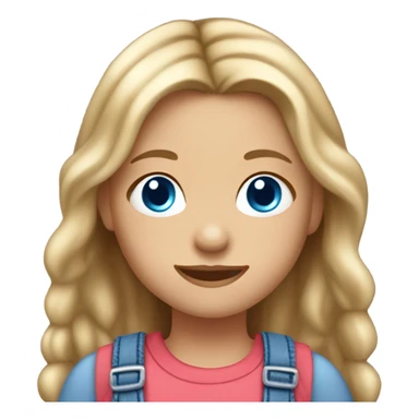 Little white girl with long dark blonde hair, blue eyes and small butterfly earrings and dungarees sticker