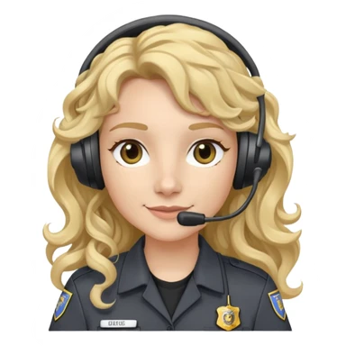 911 dispatcher dark gray uniform, long curly blonde hair, head set sticker