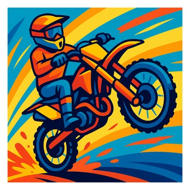dirtbike doing a wheelie, vibrant and dynamic style, energetic, colorful, dynamic motion sticker