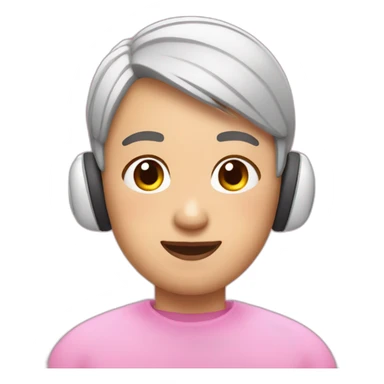 asian with pink buzzcut and airpods max sticker