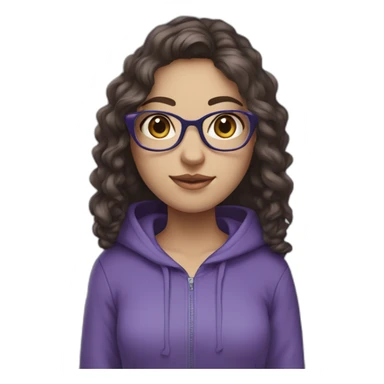 full length girl with glasses in a purple hoodie with big blue eyes and white skin and curly dark browny long hair sticker