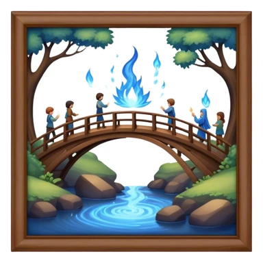 building a brown wood bridge, blue magic love people sticker
