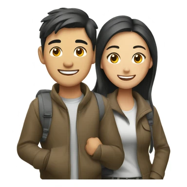 Attractive young  Asian couple excitedly traveling  sticker