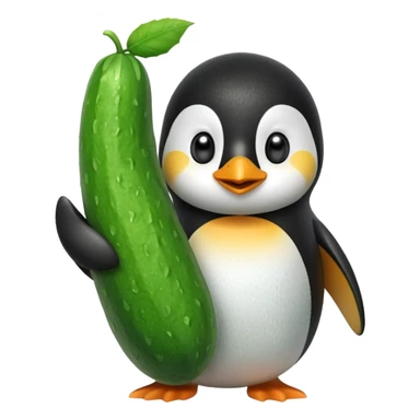 Penguin with a big fat cucumber sticker