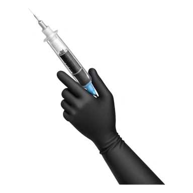 mano con guante medico de color negro sosteniendo una jeringa sticker