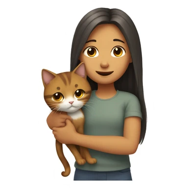 a girl with shoulder-length hair hugs a rusty cat sticker