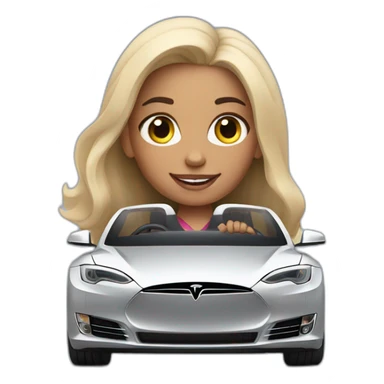 A girl driving a Tesla  sticker
