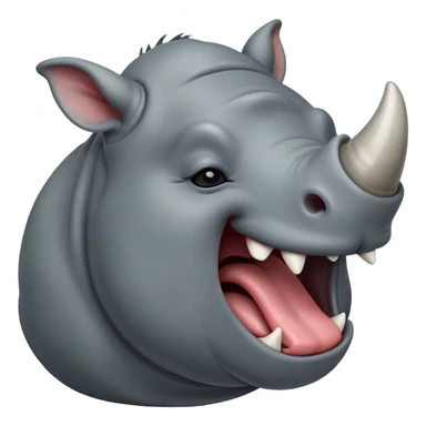 Cinematic Cute Yawning Rhinoceros Portrait Emoji, Head tilted slightly with a dramatic, wide-open yawn, showcasing a soft, textured slate-gray hide with a slightly drooping horn and eyes barely open in drowsy contentment, Simplified yet irresistibly adorable features, highly detailed, glowing with a soft, cozy glow, high shine, relaxed yet expressive, stylized with a touch of rugged whimsy, bright and endearing, soft glowing outline, capturing the essence of a sleepy yet affectionate rhinoceros, so drowsy it feels like it could stretch out of the screen and curl up for a nap! sticker