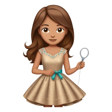 Woman with long brown hair sewing a cute dress with sparkles around her in the background elegant  sticker