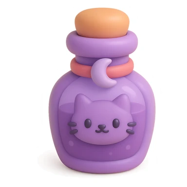purple goth potion bottle with a cat motif, soft and cute gothic look, mochi style sticker