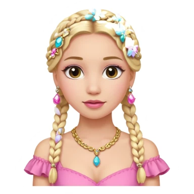 fancy blonde hair girl with braids pink outfit makeup and jewellery sticker