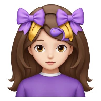 brown open hair from behind with a light purple bow sticker