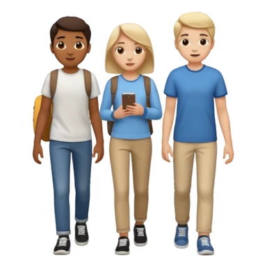iOS emoji style. 2 friends and a teenager walking and talking.  sticker