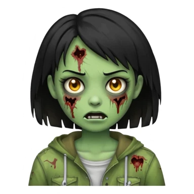 Emoji zombie girl verde com cabelo preto liso  curto sticker